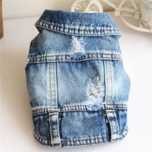 Blue Denim Dog Vest Coat Jean Jacket for Small Dogs Puppy Clothes Cute Lapel T-Shirt Outfits Cool Vintage Washed Apparel Machine Washable Pet for Medium Dogs Cats Chihuahua Yorkie Poodle