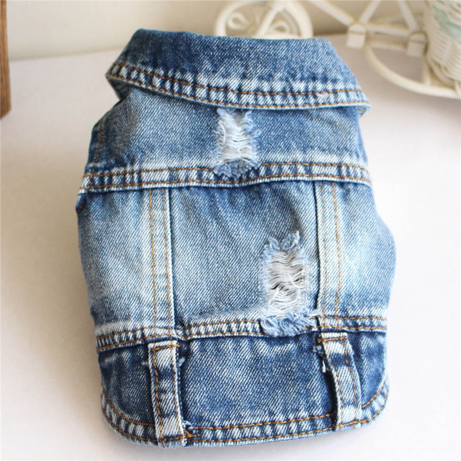 Blue Denim Dog Vest Coat Jean Jacket for Small Dogs Puppy Clothes Cute Lapel T-Shirt Outfits Cool Vintage Washed Apparel Machine Washable Pet for Medium Dogs Cats Chihuahua Yorkie Poodle