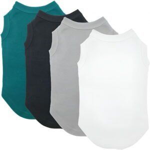 GASTROPOD 4 Pack Dog Shirts for Large Dogs, Soft Cotton Sleeveless Tank Top, Breathable Pet Apparel in Black Grey White Dark Green, XXX-Large