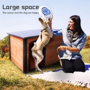 Pefilos 44.5″ Wood Dog House for Small Medium Large Dogs Outdoor Weatherproof Dog Kennel, Brown