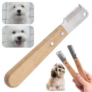 Dog Grooming Stripping Knife – Professional Pet Hair Removal Tool with Wood Handle, Multifunction Undercoat Brush for Cats and Dogs, Floating Hair Remover and Dematting Comb