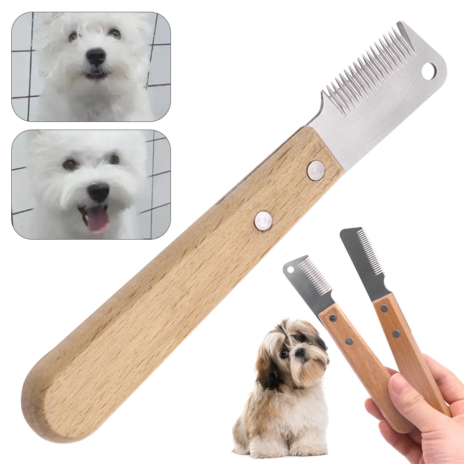 Dog Grooming Stripping Knife – Professional Pet Hair Removal Tool with Wood Handle, Multifunction Undercoat Brush for Cats and Dogs, Floating Hair Remover and Dematting Comb